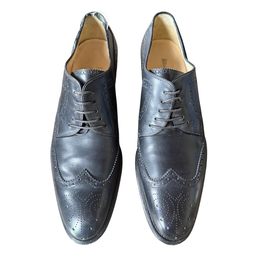 Salvatore Ferragamo Black Leather Wingtip Brogue Oxford Shoes Mens 9 D Italy